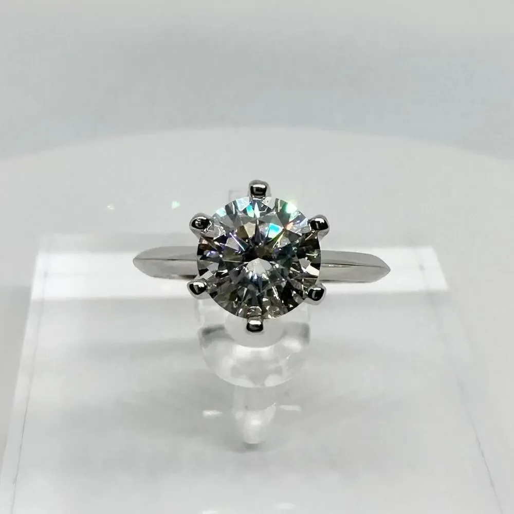 Moissanite Diamond Engagement Ring 3 Ct Round Cut 6 Prong 18K GRA Size 8